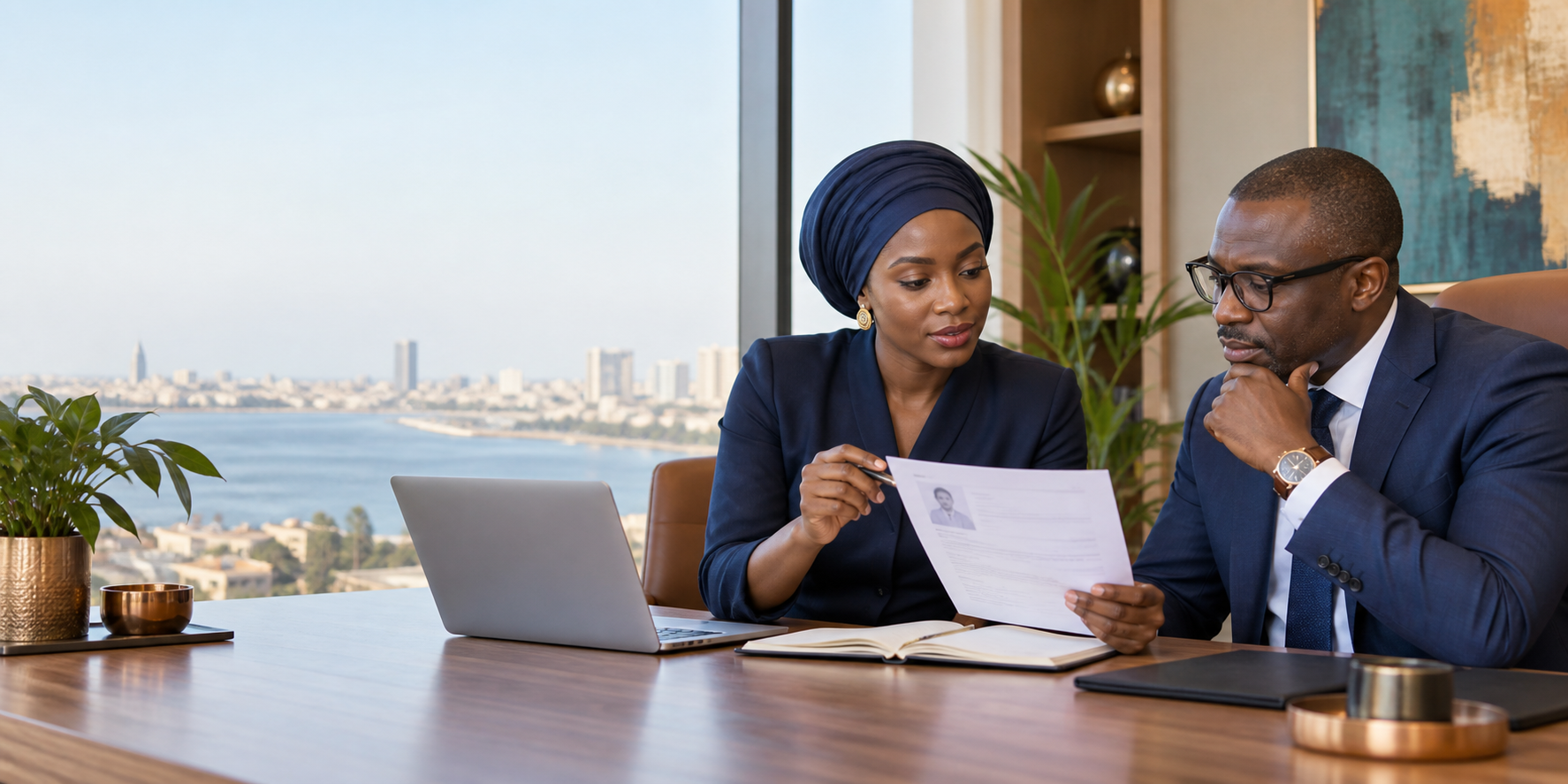 Consultante présentant un flux de travail digital à Dakar